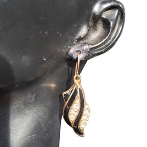 Vintage Swarovski Signed Black Enamel & Pave Crystal Drop Earrings